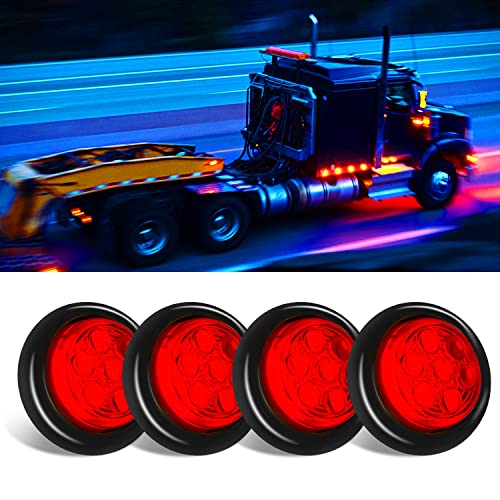 4 Pack Sealed Waterproof Round 2 Inch Red 7 LED Clearance Marker Lights Signal Tail Light with Rubber Grommet Flush Mount for Trailer Truck Bus Pickup ATV RV Lorry Caravan 12V - color: RED