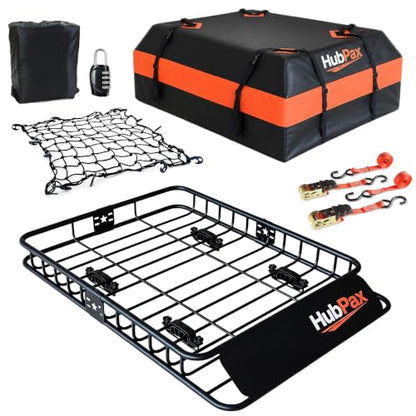 Roof Mount Cargo Carrier Basket & 15 Cu Ft. Waterproof Cargo Bag - size: 15 Cubic feet