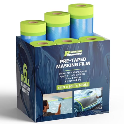 Pre-taped Automotive Masking Film for Painting - 44" x 66', 6 Rolls - color: Blue, size: 6 Roll of 44" x 66'