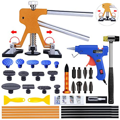 Auto Body Dent Puller Kit, Paintless Dent Repair Tool Adjustable Car Dent Remover Kit with Rubber Hammer and Metal Tap Down Pen for Auto Hail Damage Repair & Other Metal Surface 39PCS