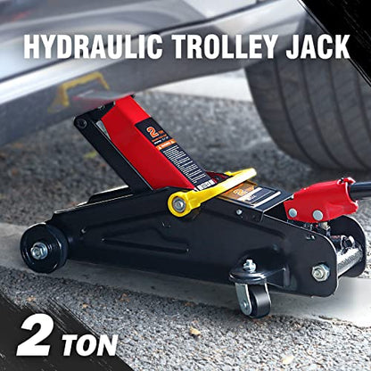 DNA Motoring TOOLS-00234 Low Profile Hydraulic Trolley Service/Floor Jack, 2 Ton (4000 lbs) Capacity, Lifting Range 5.1"-13", Black - color: Black, style: 2 ton