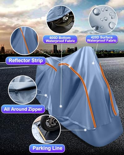 Full Enclosed Motorcycle Cover Waterproof Outdoor Length up to 108" - size: 3.(3XL) 108"L x 45"W x 59"H