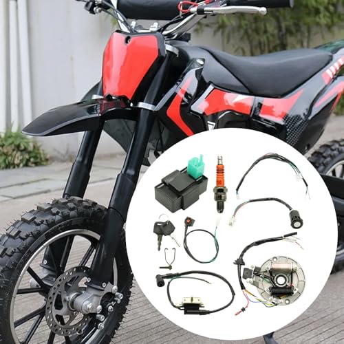EATAKWARD ATV Rebuild Kit Wire Harness Kit, Start Dirt Pit Bike Wire Harness 2 Coil Magneto stator Plate CDI Replacement for 4 Stroke 50cc 70cc 110cc 125cc 90cc Magneto Spark Plug