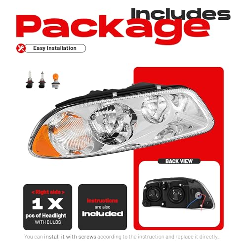 HECASA Halogen Headlight w/Bulbs Compatible with CX CXN CXU GU4 GU5 GU7 GU8 - color: Clear Lens+Chrome Housing, size: Right