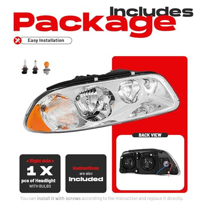 HECASA Halogen Headlight w/Bulbs Compatible with CX CXN CXU GU4 GU5 GU7 GU8 - color: Clear Lens+Chrome Housing, size: Right