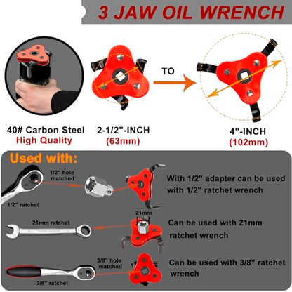 Oil Filter Wrench Set, Adjustable 3-Jaw Oil Filter Wrench (4 Pcs) - size: 4 Pack - Silver