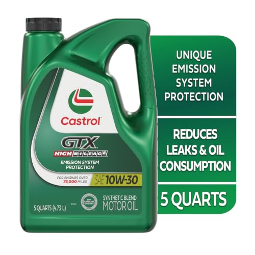 Castrol GTX High Mileage 10W-30 Synthetic Blend Motor Oil, 5 Quarts - size: 5 Quarts