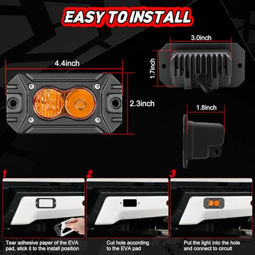 Flush Mount Pod Lights Amber Off Road Fog Driving Lights 4" - color: Amber Flush