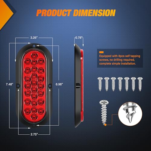Nilight 6" Oval Trailer Tail Light 2PCS Red 24LED Running Stop Brake Lights - color: Red 6" 24LED Lights Screws 2Pcs