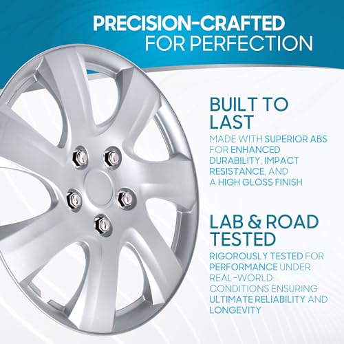 BDK (Set of 4) 16" Inch Rims Hubcaps Automotive Car Wheel Hub Caps Wheel Covers, Snap-On Direct OEM Replacement Toyota, Honda, Nissan, Ford, Mazda, Chevrolet, Kia, Hyundai, Volvo, BMW - 7 Spokes - color: Silver Classic
