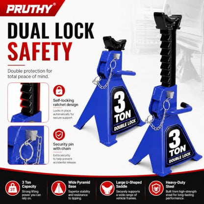 Jack Stands with Double Locking and Large Foot Base for Lifting SUVS Trailer Jack, Heavy Duty Steel Car Jack Stand, 3 Ton (6,600 lb) Capacity, Blue 1 Pair - color: Blue