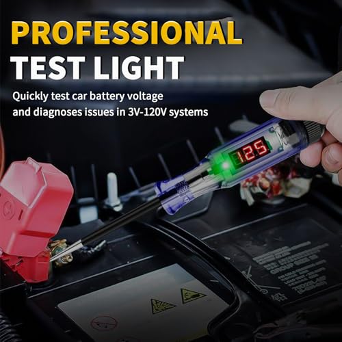 Test Light Automotive 3-120V DC LED Digital Circuit Tester with Voltage Display, Auto Bidirectional Voltage Tester, Electric Test Probe Pen for Car Battery Polarity Continuity Fuses