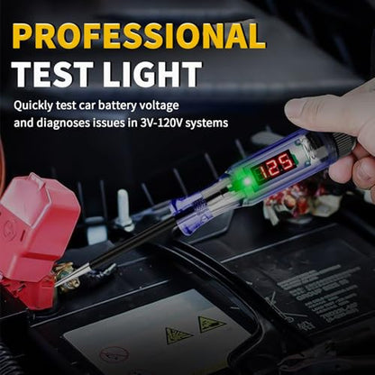 Test Light Automotive 3-120V DC LED Digital Circuit Tester with Voltage Display, Auto Bidirectional Voltage Tester, Electric Test Probe Pen for Car Battery Polarity Continuity Fuses