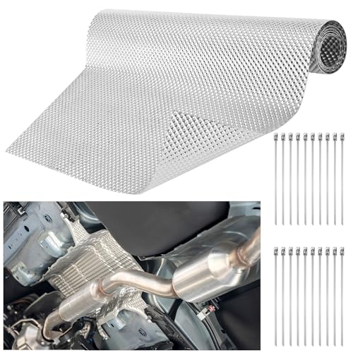 UNIFAMILY Embossed Exhaust Heat Shield Automotive, 12" x 39" Aluminum Exhaust Heat Wrap with 20 Pcs Cable Metal Zip Ties, Exhaust Wrap Heat Barrier Shield, Heat Wrap for Exhaust pipes - size: 12 Inch x 39 Inch