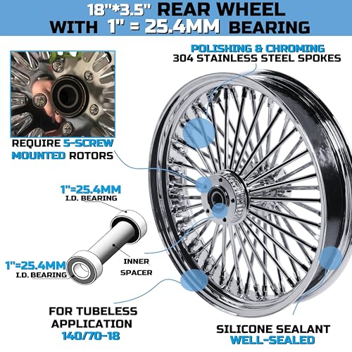 FatFlex Rear Wheel for Harley Touring Dyna Softail Sportster 18” - color: 18" x 3.5", Chrome+Chrome+Chrome