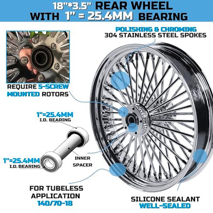 FatFlex Rear Wheel for Harley Touring Dyna Softail Sportster 18” - color: 18" x 3.5", Chrome+Chrome+Chrome