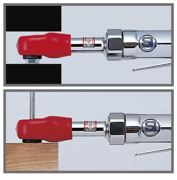 SHINANO SI1288 3/8" Pneumatic Mini Thru Ratchet Set - 6 Sockets (8-14mm), 45Nm, Made in Japan - For Tight Spaces, Engine Work