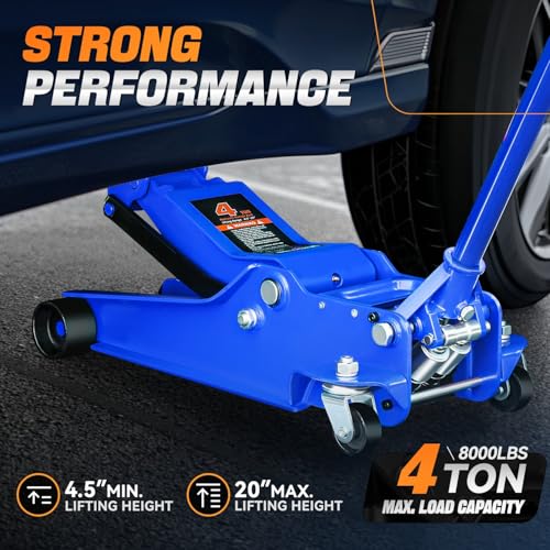 Auto Dynasty 4Ton Low Profile Floor Jack, Heavy Duty w/Dual Pistons, Blue - color: Blue, size: 4T Dual Pump