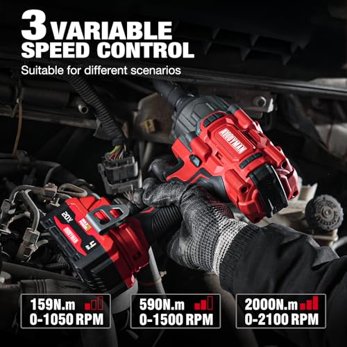 Alloyman Cordless Impact Wrench 1500 FT-LBS(2000N.M),1/2" High Torque - size: 1500Ft-lbs /2x Battery