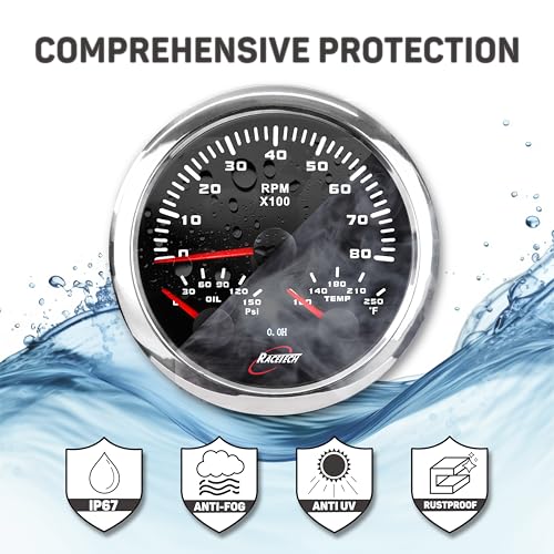 RACETECH 85mm 3in1 Black Tachometer with Black Gauge Cup - Bundle