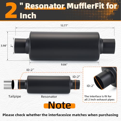 A-KARCK 2 Pack 2" Inlet Exhaust Resonator, 2" Inlet 2" Outlet 13.8" Overall Length Muffler Resonator Stainless Steel,Polished (Black) - color: Black, size: 2" Inlet 13.8" Overall Length - 2Pack