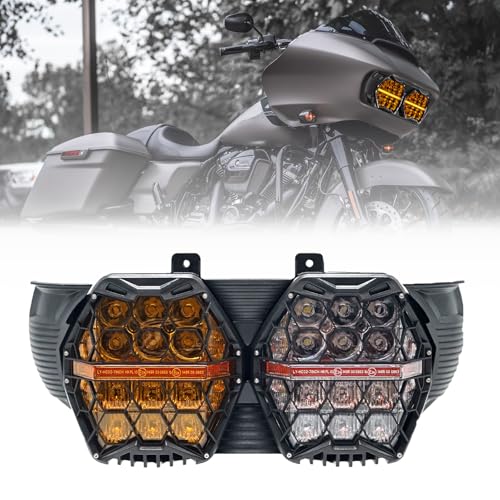 240W High Power Dual Motorcycles LED Headlight High Low Beam with DRL E24 Projector Head Lamp Compatible with Road glide 2015-2023 (Yellow+white) - color: White + Yellow