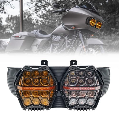 240W High Power Dual Motorcycles LED Headlight High Low Beam with DRL E24 Projector Head Lamp Compatible with Road glide 2015-2023 (Yellow+white) - color: White + Yellow