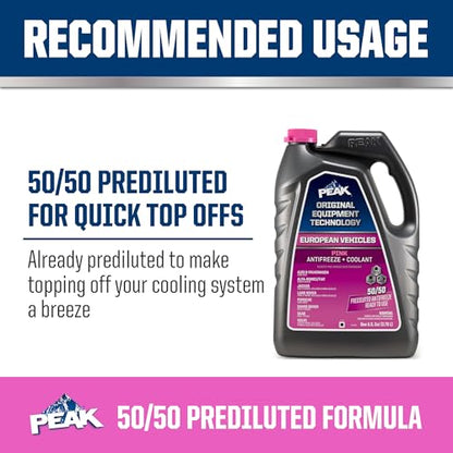 PEAK OET Extended Life Pink 50/50 Prediluted Antifreeze/Coolant for European Vehicles, 1 Gal. - size: 50/50