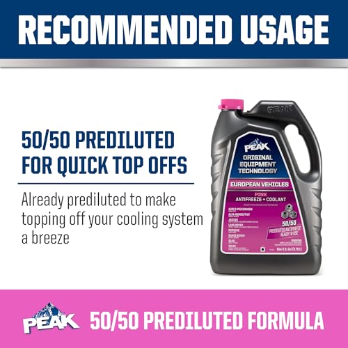 PEAK OET Extended Life Pink 50/50 Prediluted Antifreeze/Coolant for European Vehicles, 1 Gal. (Pack of 2) - size: 50/50 (Pack of 2)