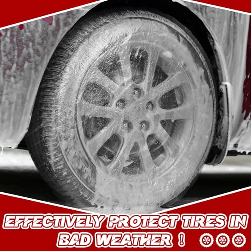 DaisyInner 100 Pcs Disposable Car Tire Covers Plastic Waterproof Tire Wheel Protector for Car Truck SUV Trailer Camper Universal Covering