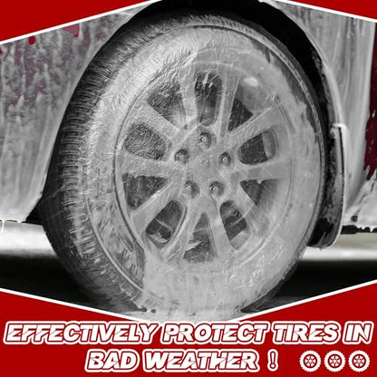 DaisyInner 100 Pcs Disposable Car Tire Covers Plastic Waterproof Tire Wheel Protector for Car Truck SUV Trailer Camper Universal Covering