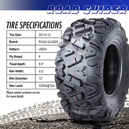 Road Guider Set 2 ATV UTV Mud Tires 26x12-12 26x12x12 6PR - size: 26X12-12