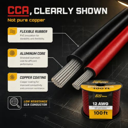 GS Power 12 Gauge Wire Automotive - 200ft CCA Primary Bonded Wire - size: 12 Gauge-100 ft-Bonded