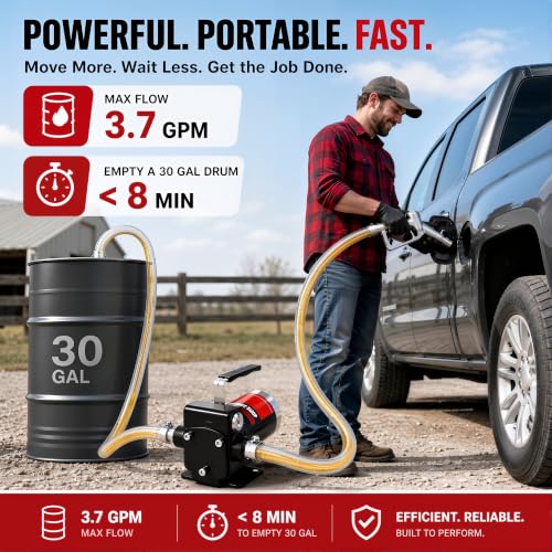 TOPWAY 12V DC Gasoline Fuel Pump Kit, Self-priming Oil Transfer Pump with Handle, Reversible Pumping, Overheat Protection, Explosion-Proof, Oil Hose, Nozzle for Gasoline Fuel Diesel Kerosene Removal - style: 12V 3.7GPM KIT