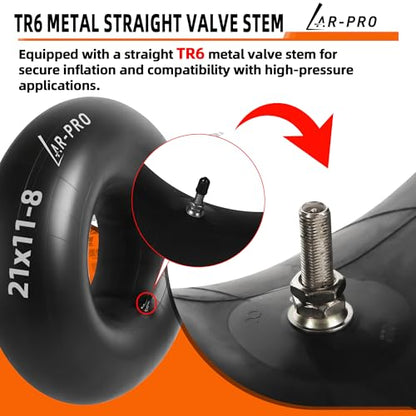 AR-PRO 22x11-8, 21x11-8 Inner Tubes for ATV, Lawn Tractor, Garden Trailer, Golf Cart, Snow Blowers, and More - with TR6 Straight Metal Valve Stems - Made from Durable Butyl Rubber (2-Pack) - size: 21x11-8,TR-6