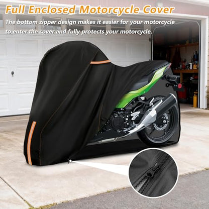 Full Enclosed Motorcycle Cover with Reflective Strips,87" W x 33" D x 50" H - size: 87"W x 33"D x 50"H