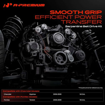 A-Premium Engine Serpentine Belt Drive Kit with Tensioner & Idler Pulley