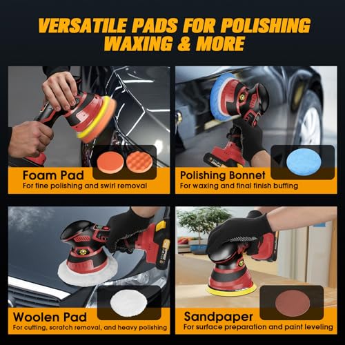 Cordless Car Buffer Polisher kit, DA Polisher with 2*21V Batteries - color: Red