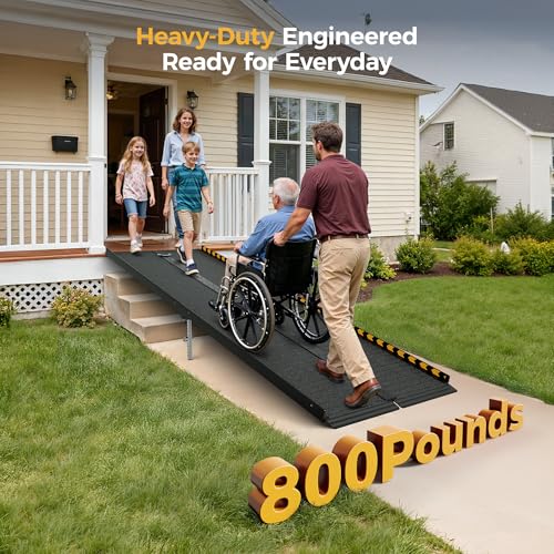 CAMMOO 8 FT Aluminum Wheelchair Ramp with 800 LBS Load Capacity, Portable Folding ramps for wheelchairs - size: 8 FT