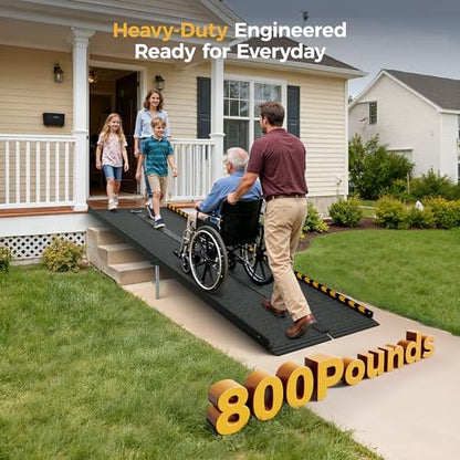 CAMMOO 8 FT Aluminum Wheelchair Ramp with 800 LBS Load Capacity, Portable Folding ramps for wheelchairs - size: 8 FT