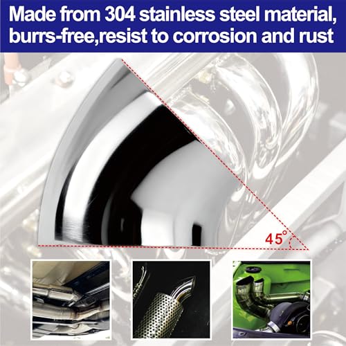 2 Pack 3.5" 45° Stainless Steel Elbow Mandrel Bend Elbow 3.5 inch 304 Stainless Elbow Exhaust Tubing for Car Modified Exhaust Elbow Pipe, Stair Handrail, Thickness 16GA/.065" Wall - size: 3.5" 45° (2 Pack)