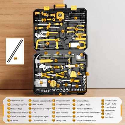 GRENPRO 218PCS Basic Auto Hand Tool Set Household Repair Tool Box Kit - style: Yellow Hand Tool Set 218PC