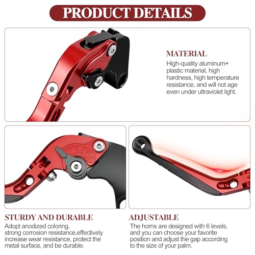 Brake Clutch Lever Set for Suzuki GSX‑R, Adjustable Levers(Red) - color: Red