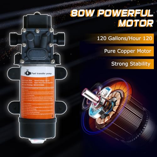 12V Fuel Transfer Pump Set, Moves Up to 120 Gallons of Gas or Diesel Per Hour with 80W DC Motor & Upgraded Carrying Case for Vehicles, Boats, Equipment, Gasoline, Diesel (80W RPro Kit)