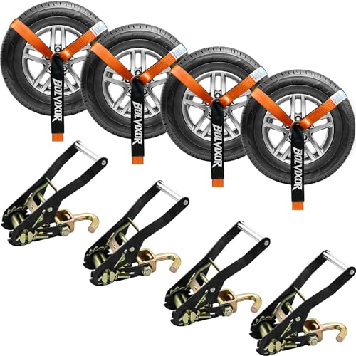 Car Tie Down Straps, 4 Pack, 2" x 96", 9900 LBS, Heavy Duty J Finger Hooks - color: Orange