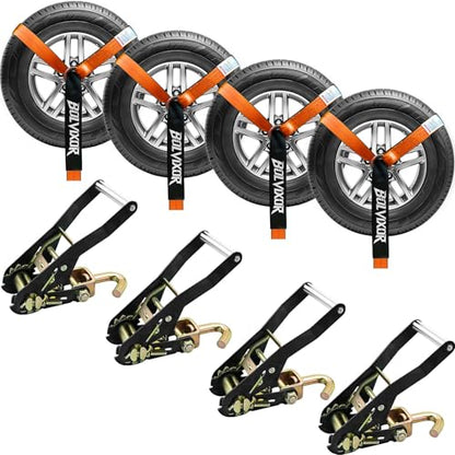 Car Tie Down Straps, 4 Pack, 2" x 96", 9900 LBS, Heavy Duty J Finger Hooks - color: Orange