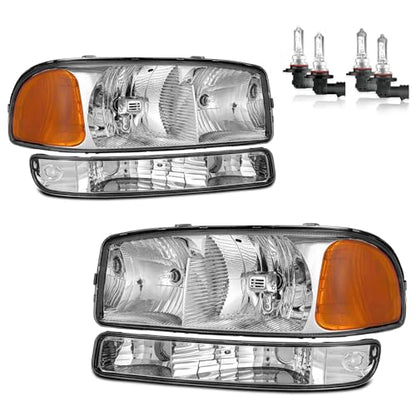 Halogen Headlights for 99-07 GMC Sierra/99-06 GMC Yukon - color: Polished Chrome | With High & Low Beam Bulbs
