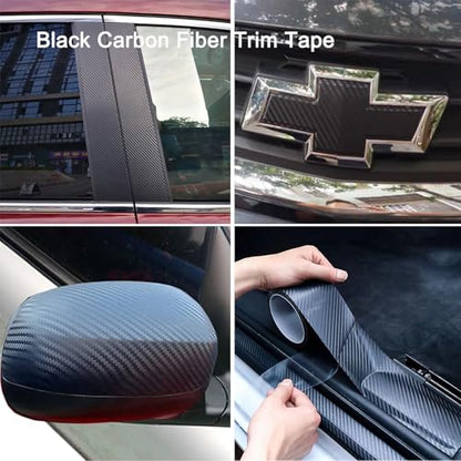 Carbon Fiber Vinyl Tape for Black Out Chrome Delete Window Trim with Tool Kit, Black Vinyl Wrap Tape Roll, Self-Adhesive Car Chrome Door Trim Delete Tape DIY Film (4 inches x 30 feet) - size: 4 inches x 30 feet