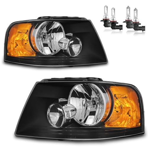 Headlights W/Bulbs for 2003-2006 Ford Expedition - color: Black | With High & Low Beam Bulbs