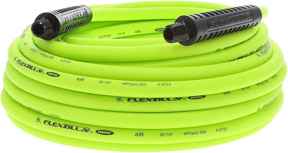 Flexzilla Air Compressor Hose, 1/4 in. MNPT Fittings, No-Kink, All Weather, Lightweight, Premium Hybrid Polymer, 300 PSI, ZillaGreen, 50ft (Pack of 10) - size: 50ft (Pack of 10), style: 1/4"
